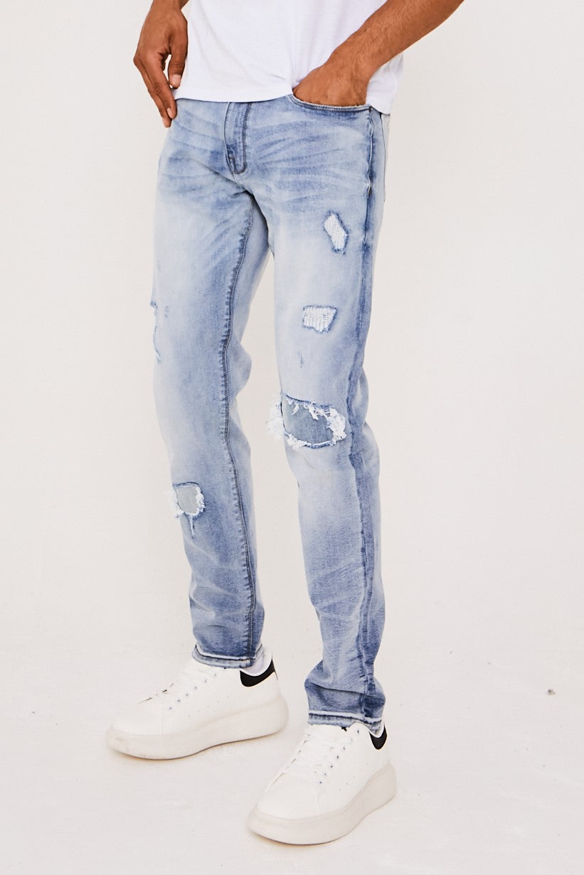 Repaired Jeans Mens Ripped Jeans Light Blue Ripped Repaired Jeans