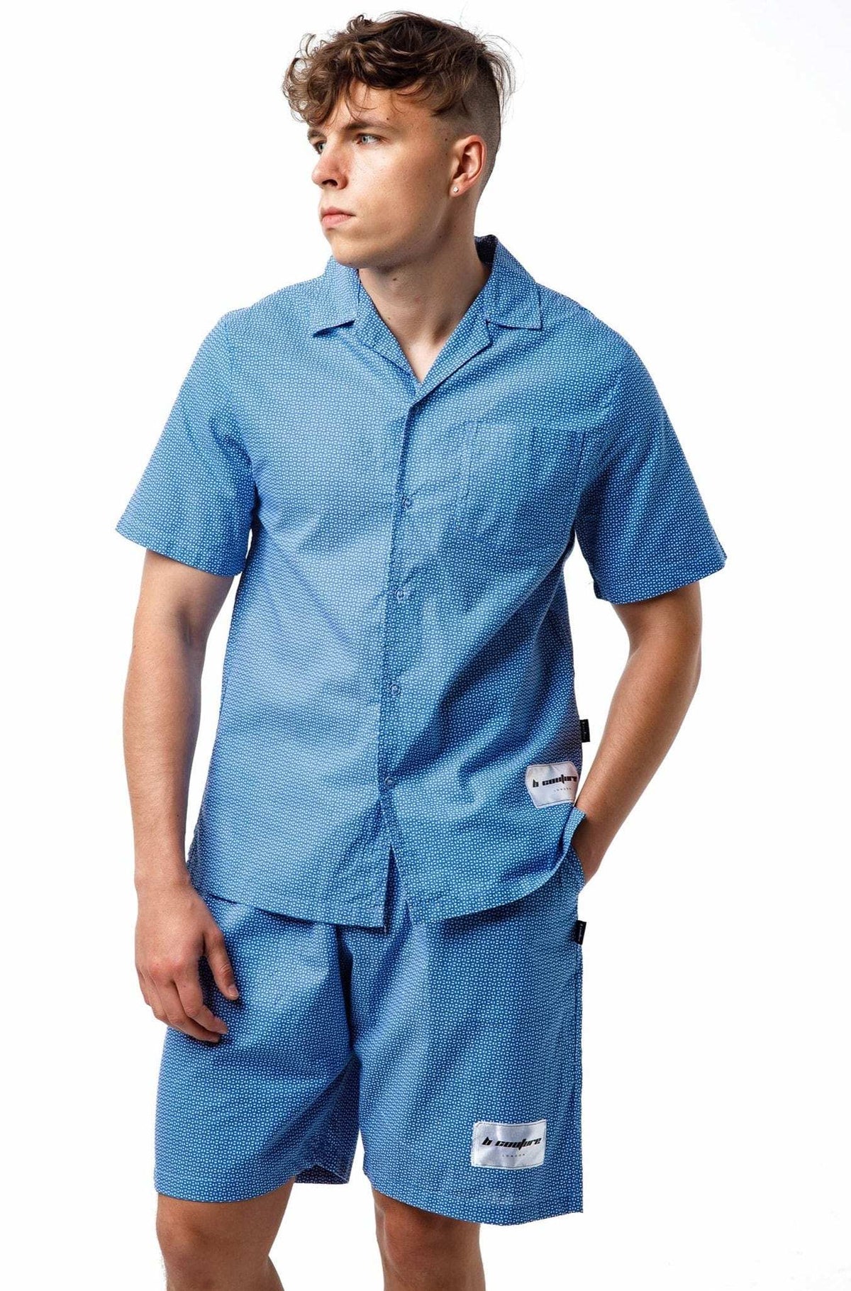 Printed Shirt & Shorts Set - Blue/White