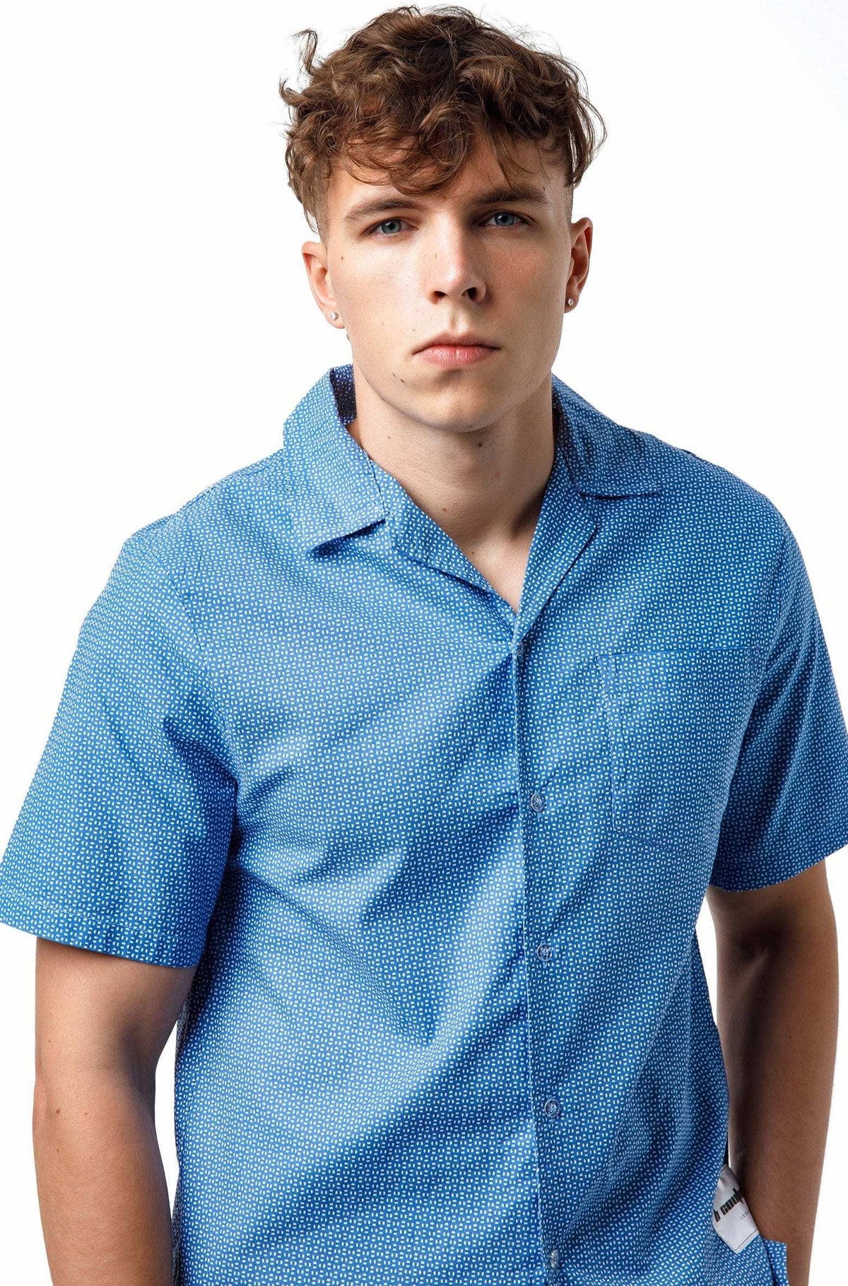 Printed Shirt & Shorts Set - Blue/White