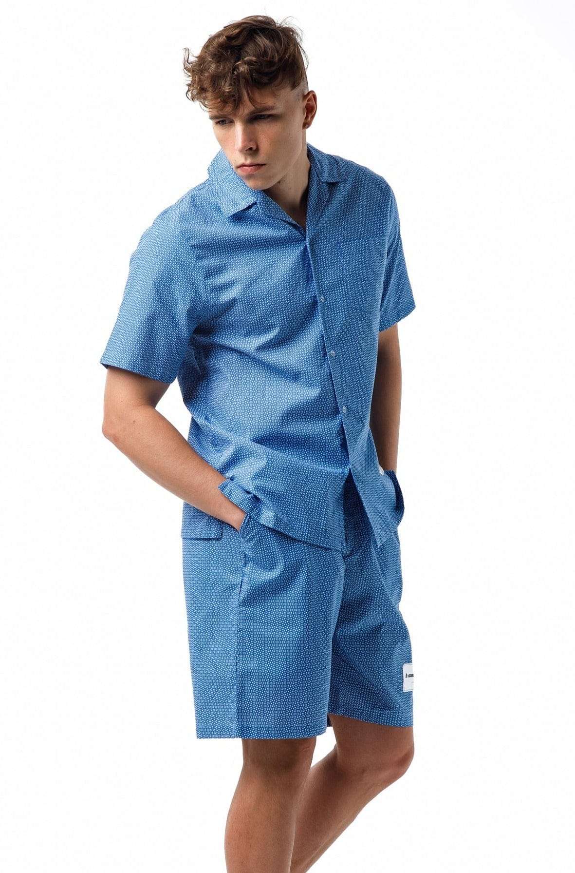 Printed Shirt & Shorts Set - Blue/White