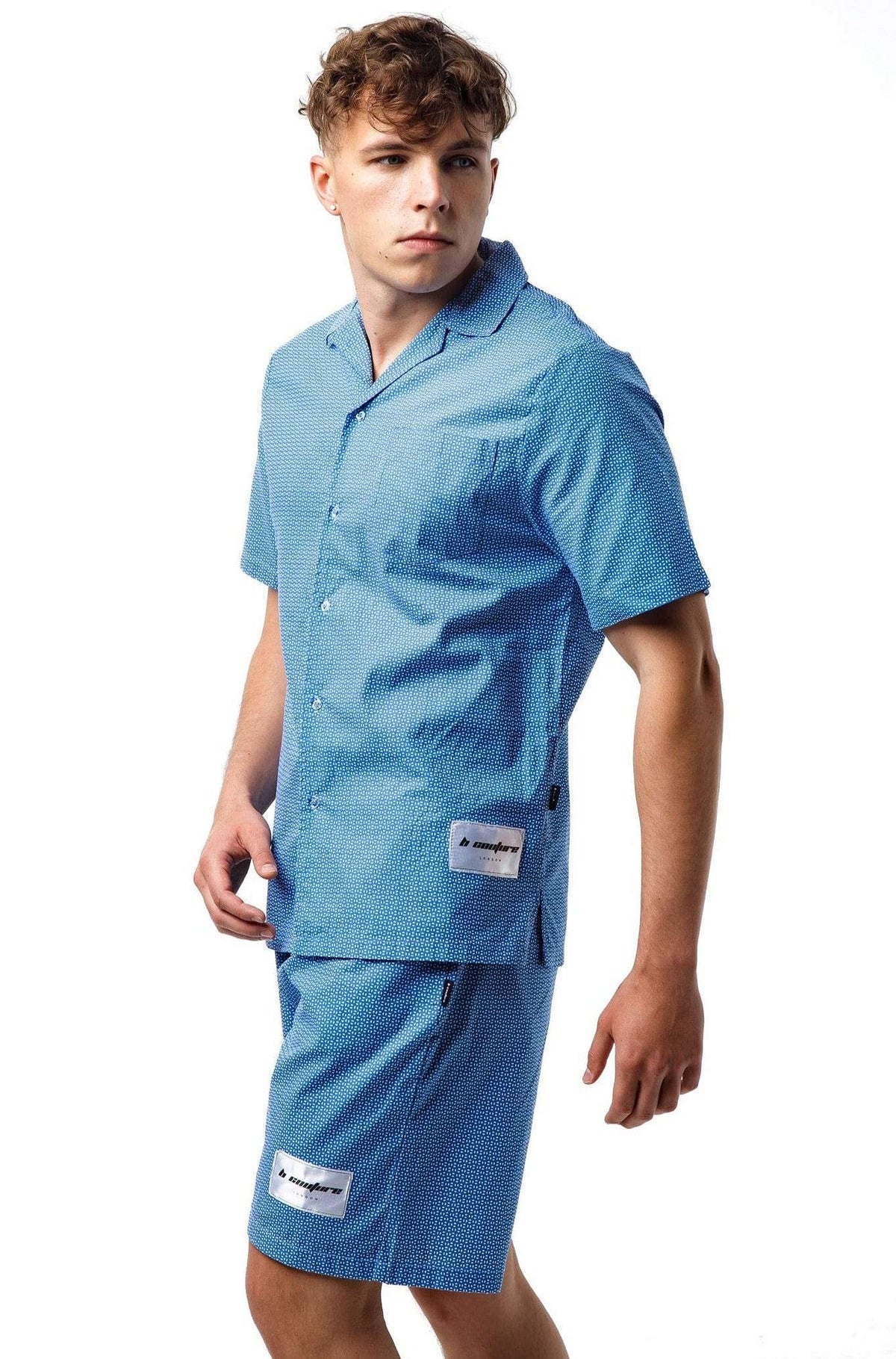 Printed Shirt & Shorts Set - Blue/White