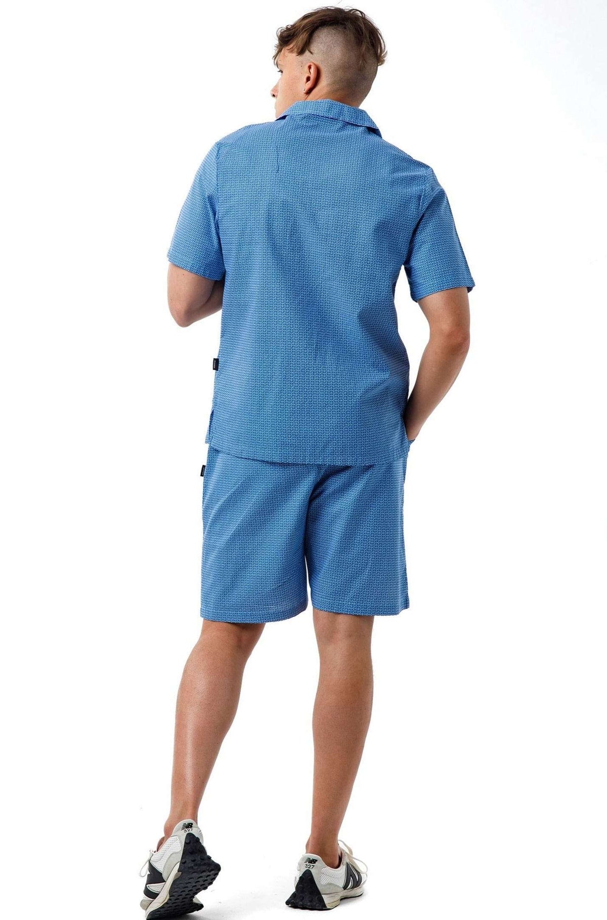 Printed Shirt & Shorts Set - Blue/White