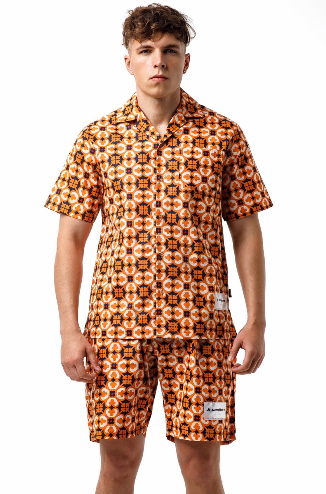 OSTERLAY - Printed Shirt & Short Set - Orange/Navy