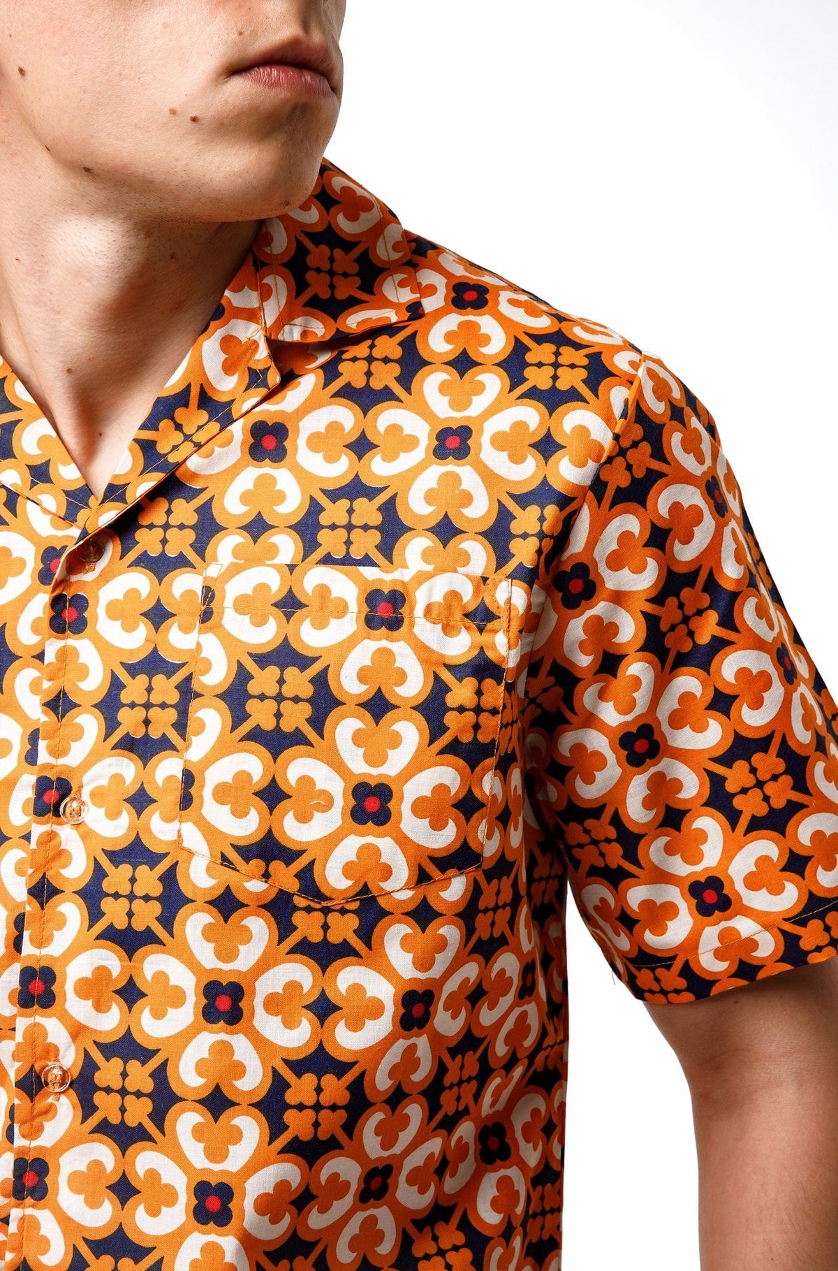 Printed Shirt & Shorts Set - Orange/Navy