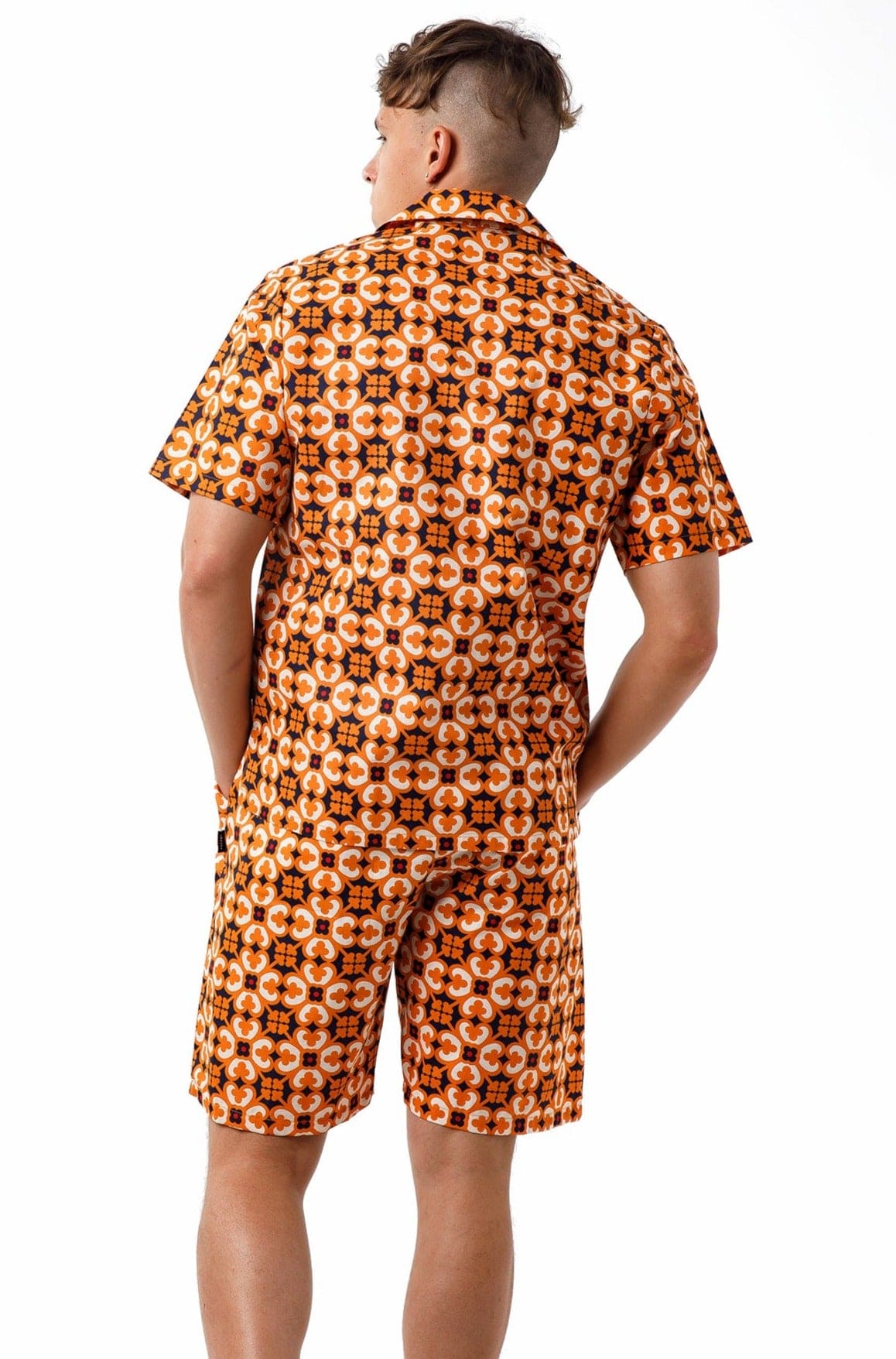 Printed Shirt & Shorts Set - Orange/Navy