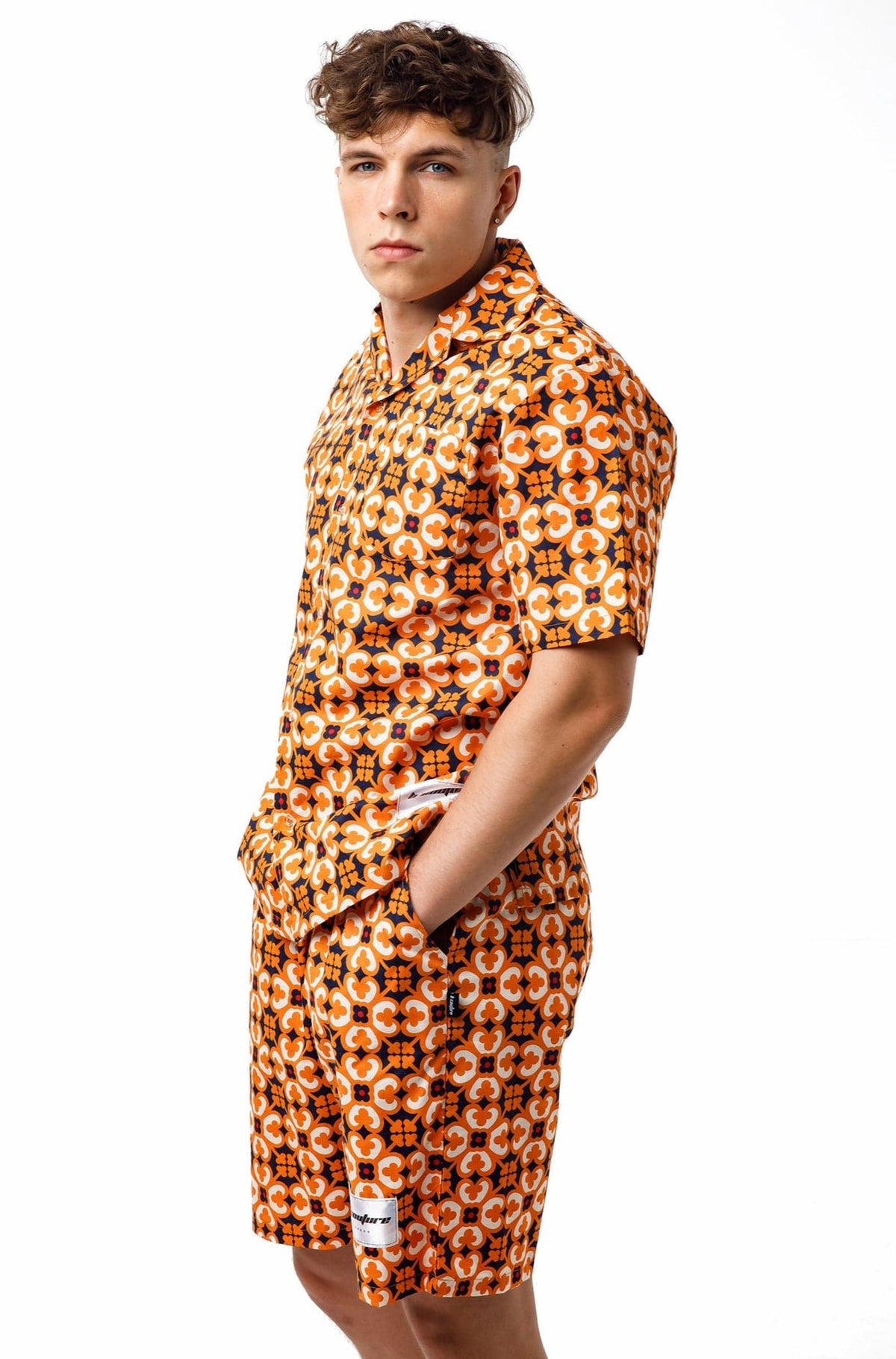 OSTERLAY - Printed Shirt & Short Set - Orange/Navy