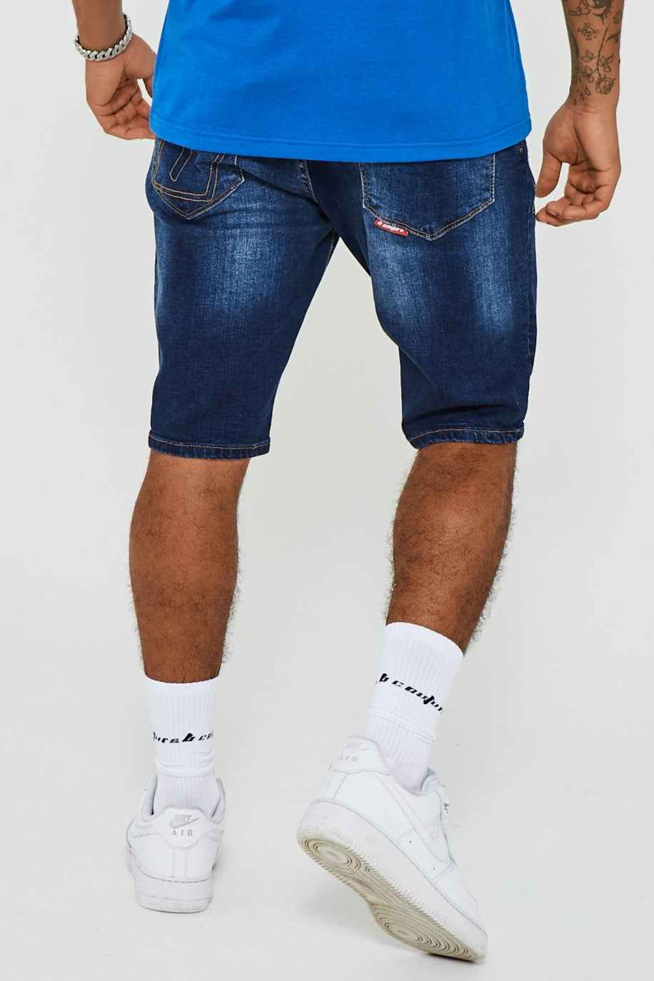 Straight Fit Denim Shorts - Dark Blue