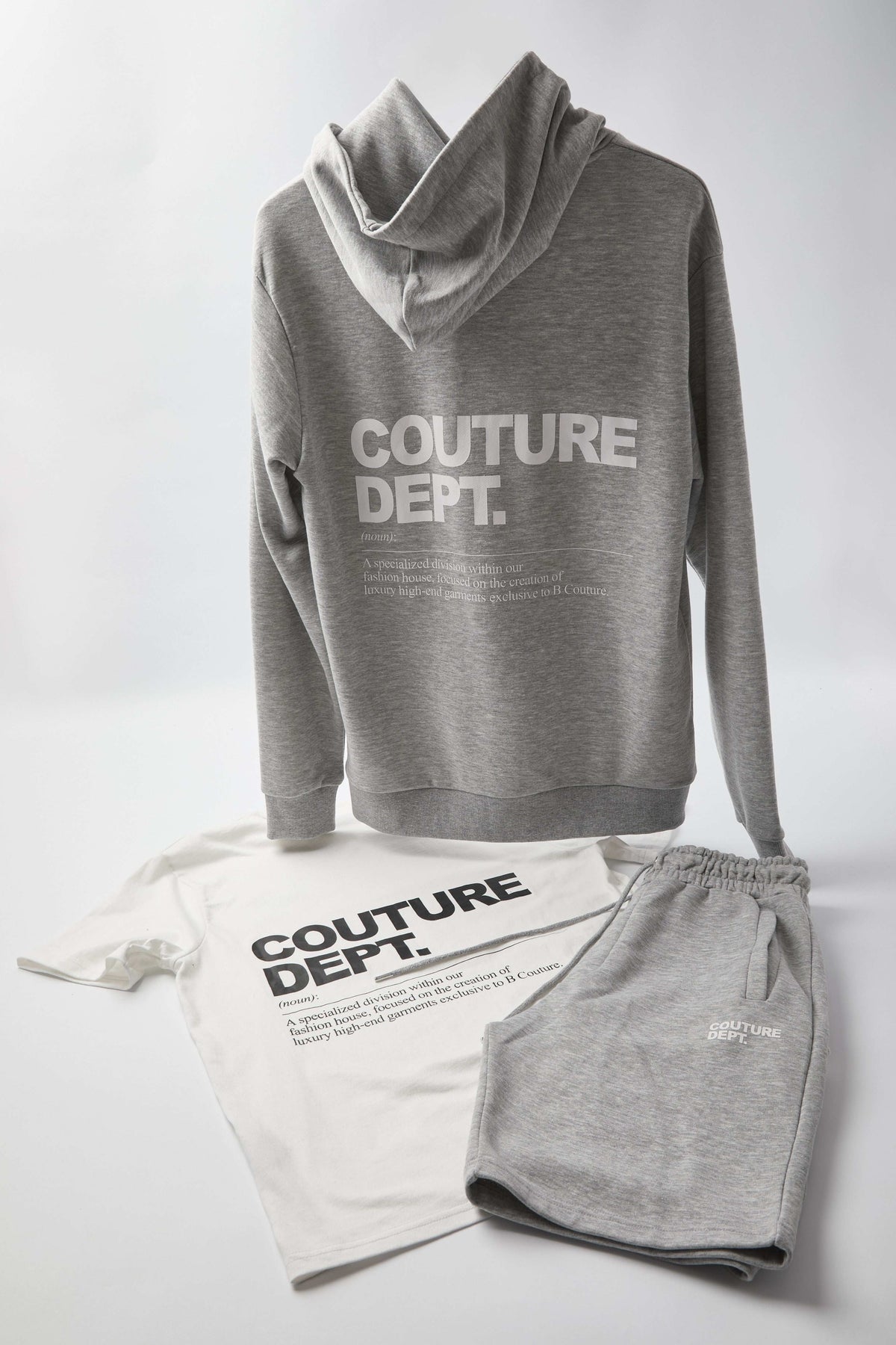 Osborne Hoodie, T-Shirt & Short Set - Grey Marl / White