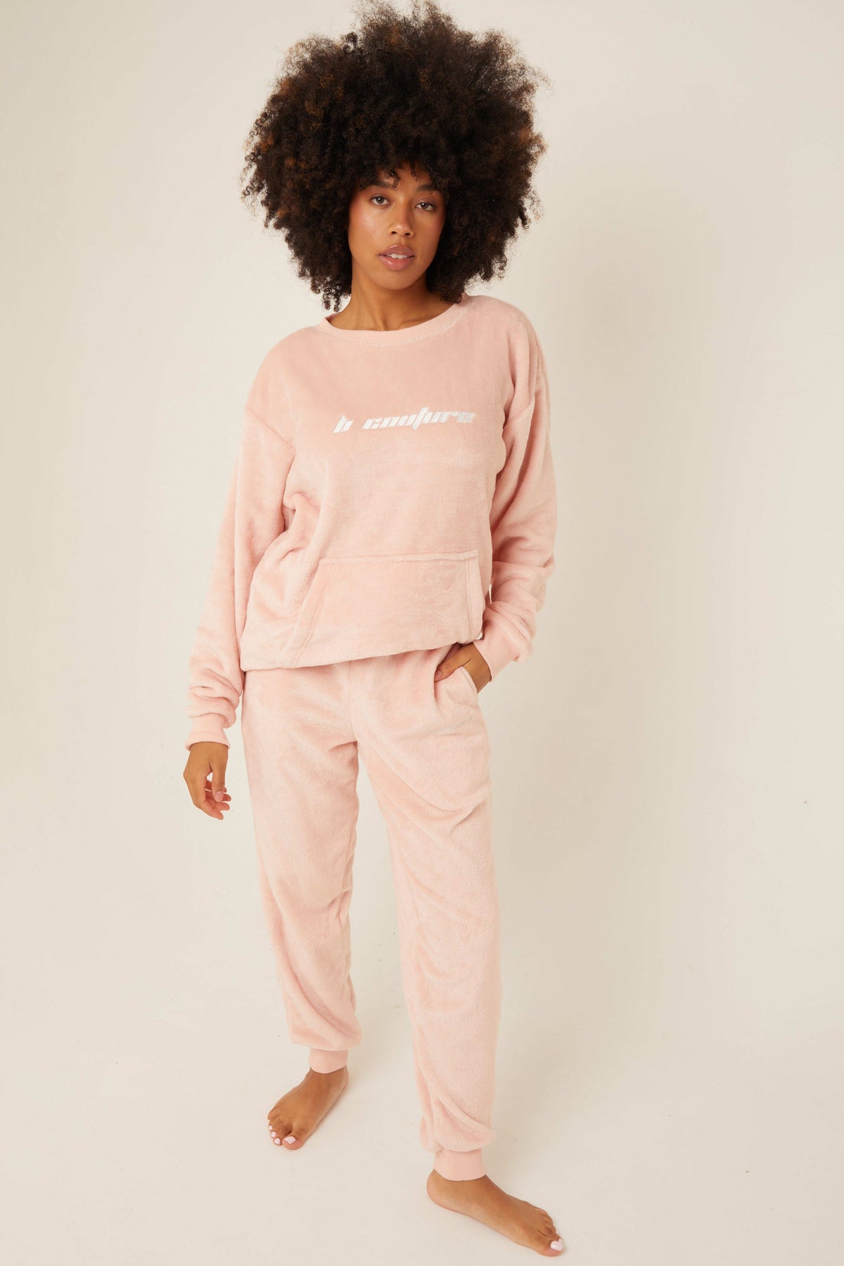 Womens Fluffy Robe & Fluffy PJ Set Bundle - Pink