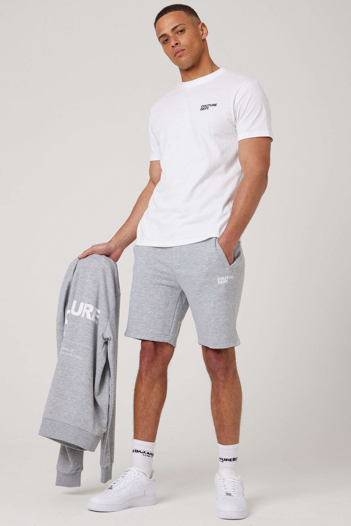 Osborne Hoodie, T-Shirt & Short Set - Grey Marl / White