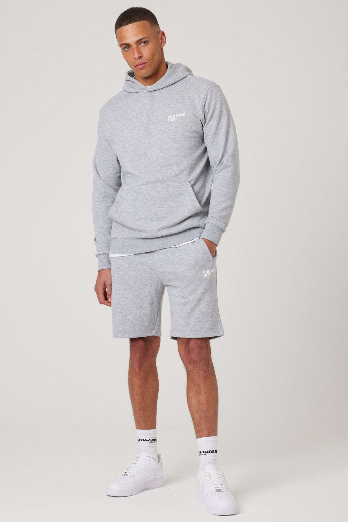 Osborne Hoodie, T-Shirt & Short Set - Grey Marl / White
