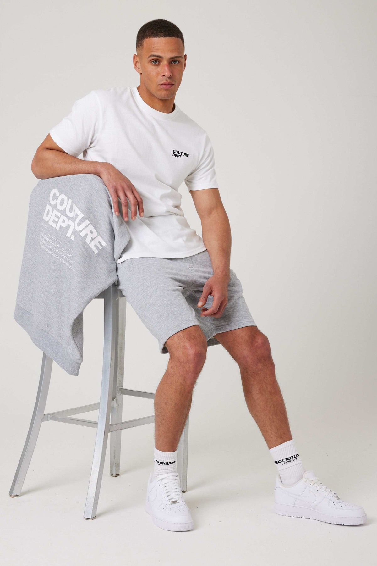 Osborne Hoodie, T-Shirt & Short Set - Grey Marl / White