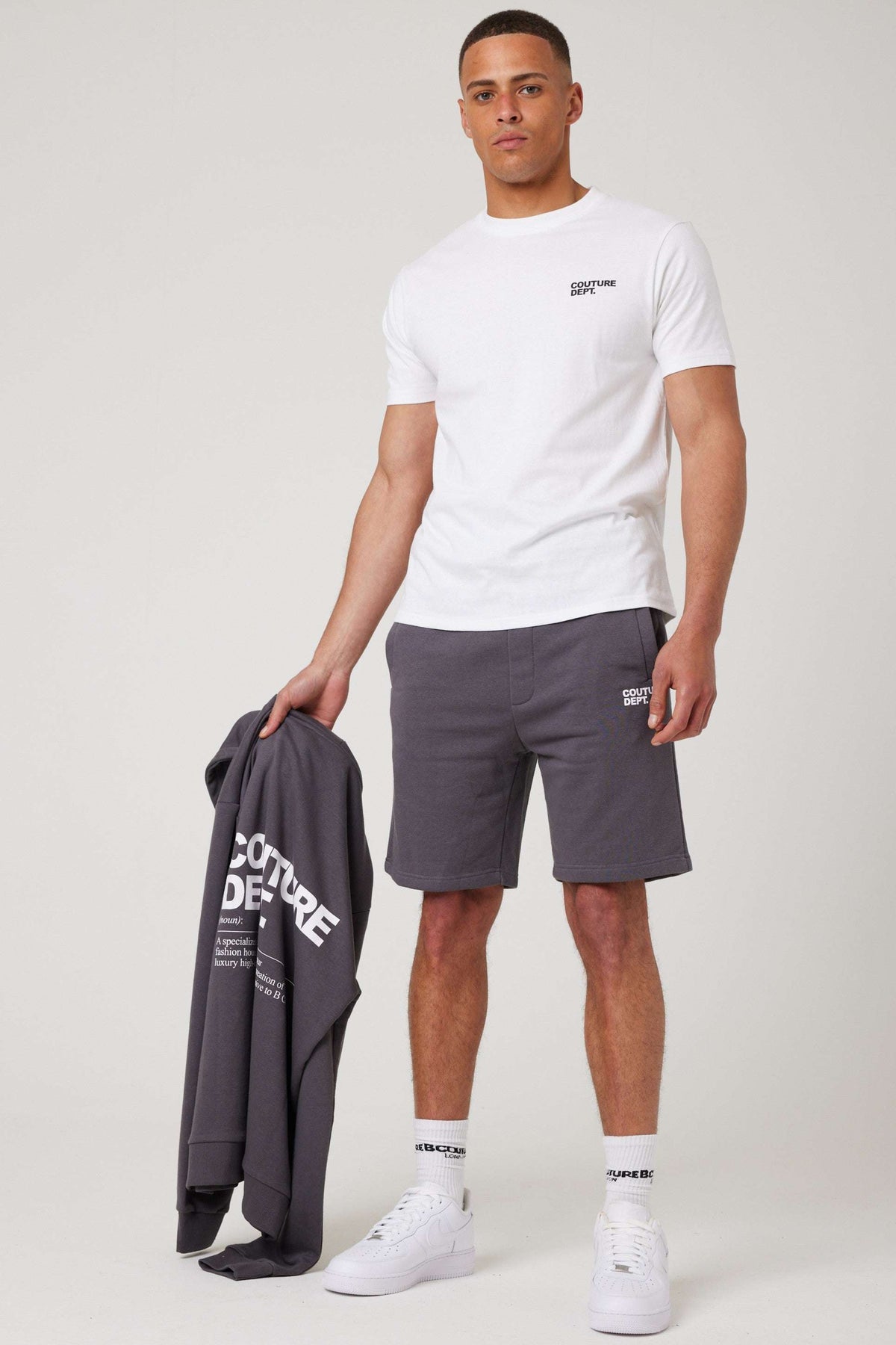 Osborne Hoodie, T-Shirt & Short Set - Pewter / White