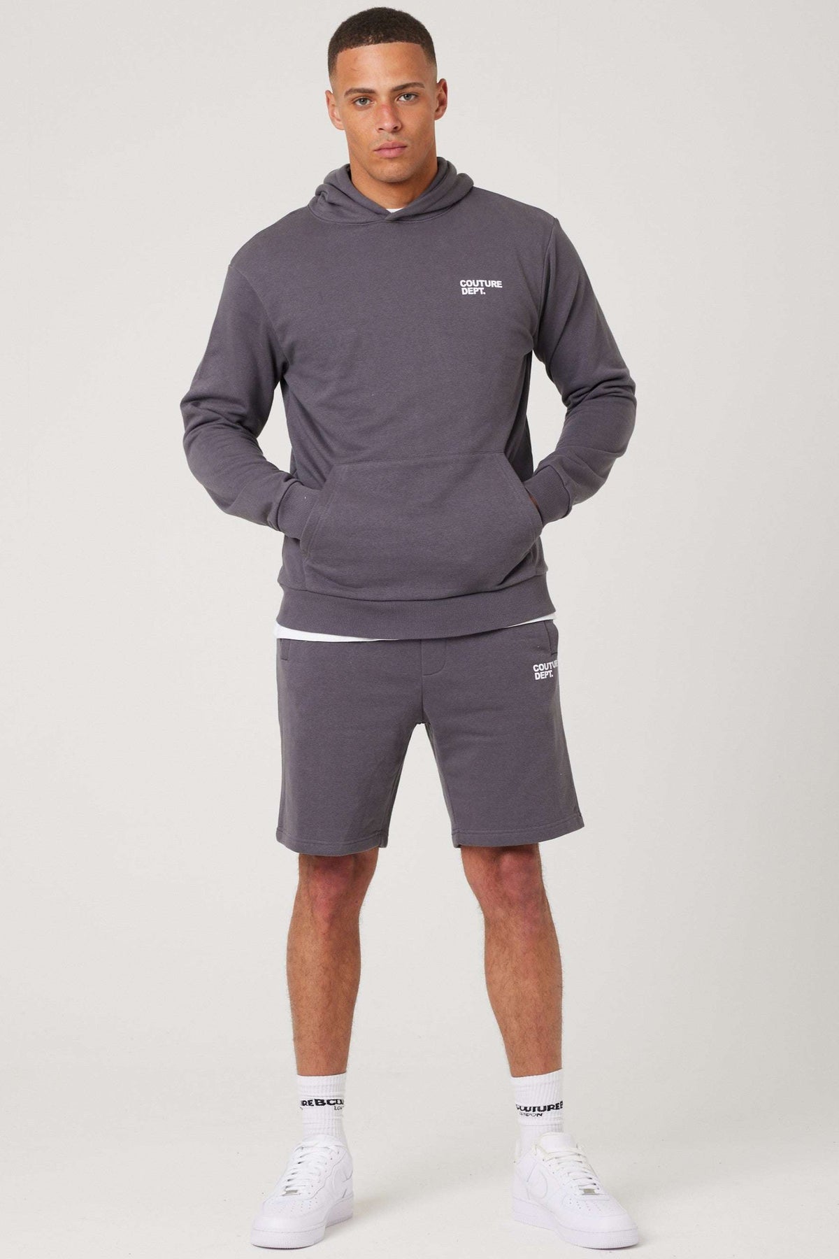 Osborne Hoodie, T-Shirt & Short Set - Pewter / White