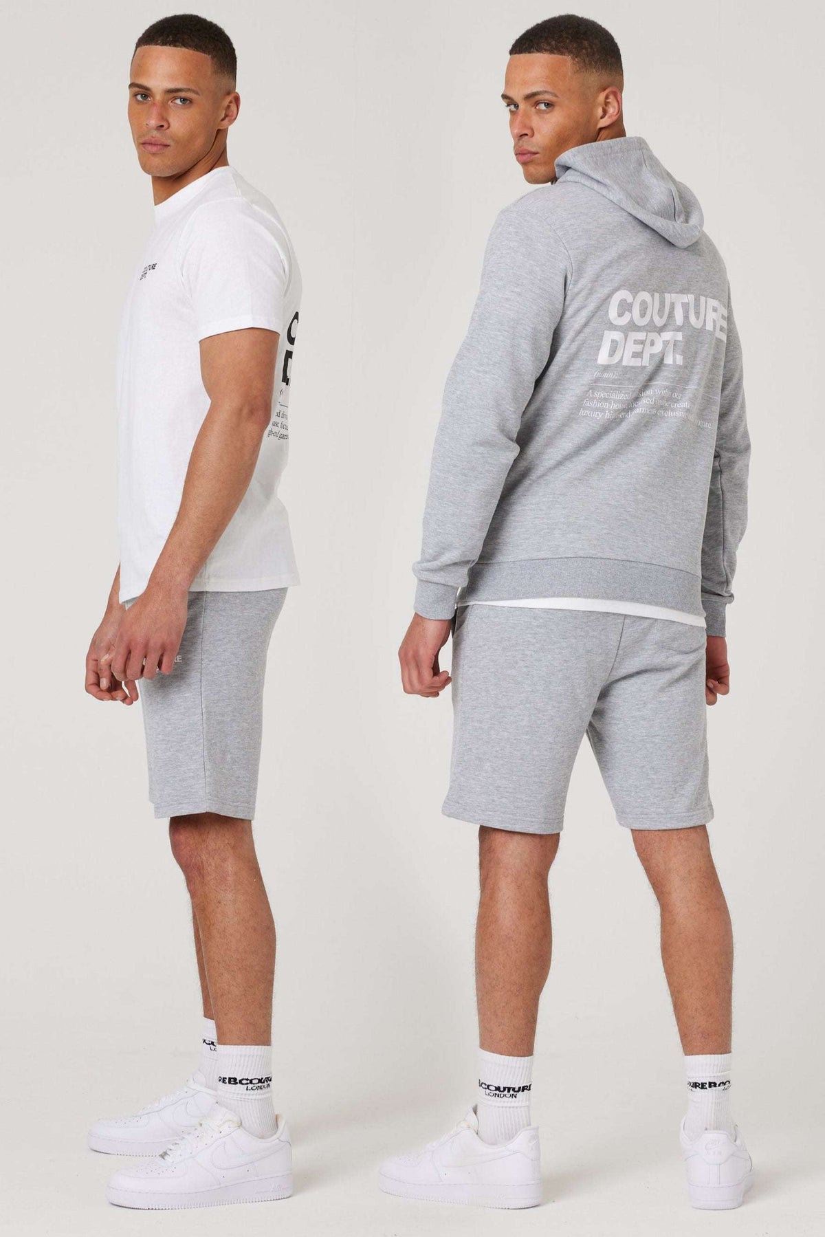 Osborne Hoodie, T-Shirt & Short Set - Grey Marl / White