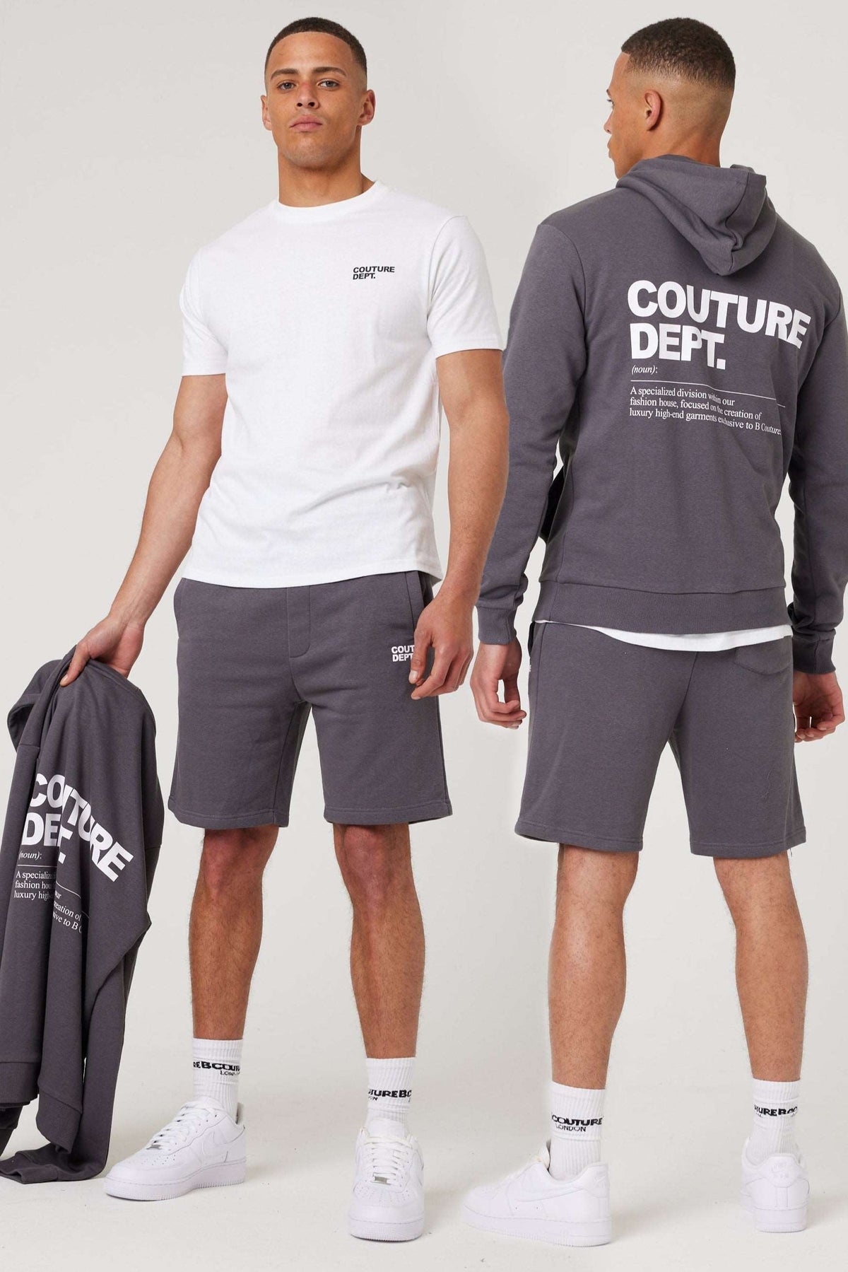 Osborne Hoodie, T-Shirt & Short Set - Pewter / White
