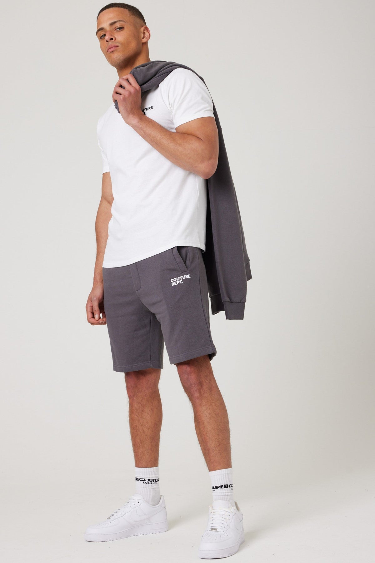 Osborne Hoodie, T-Shirt & Short Set - Pewter / White