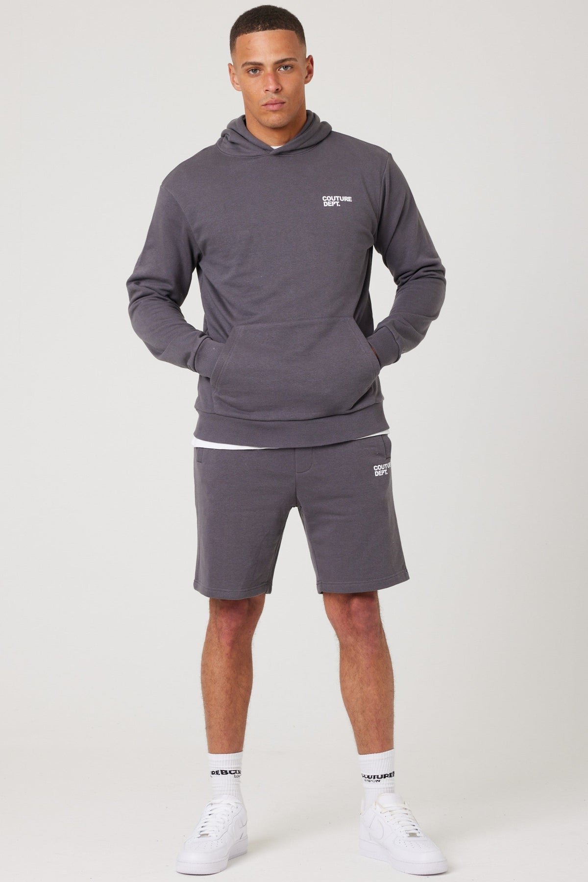 Osborne Hoodie, T-Shirt & Short Set - Pewter / White