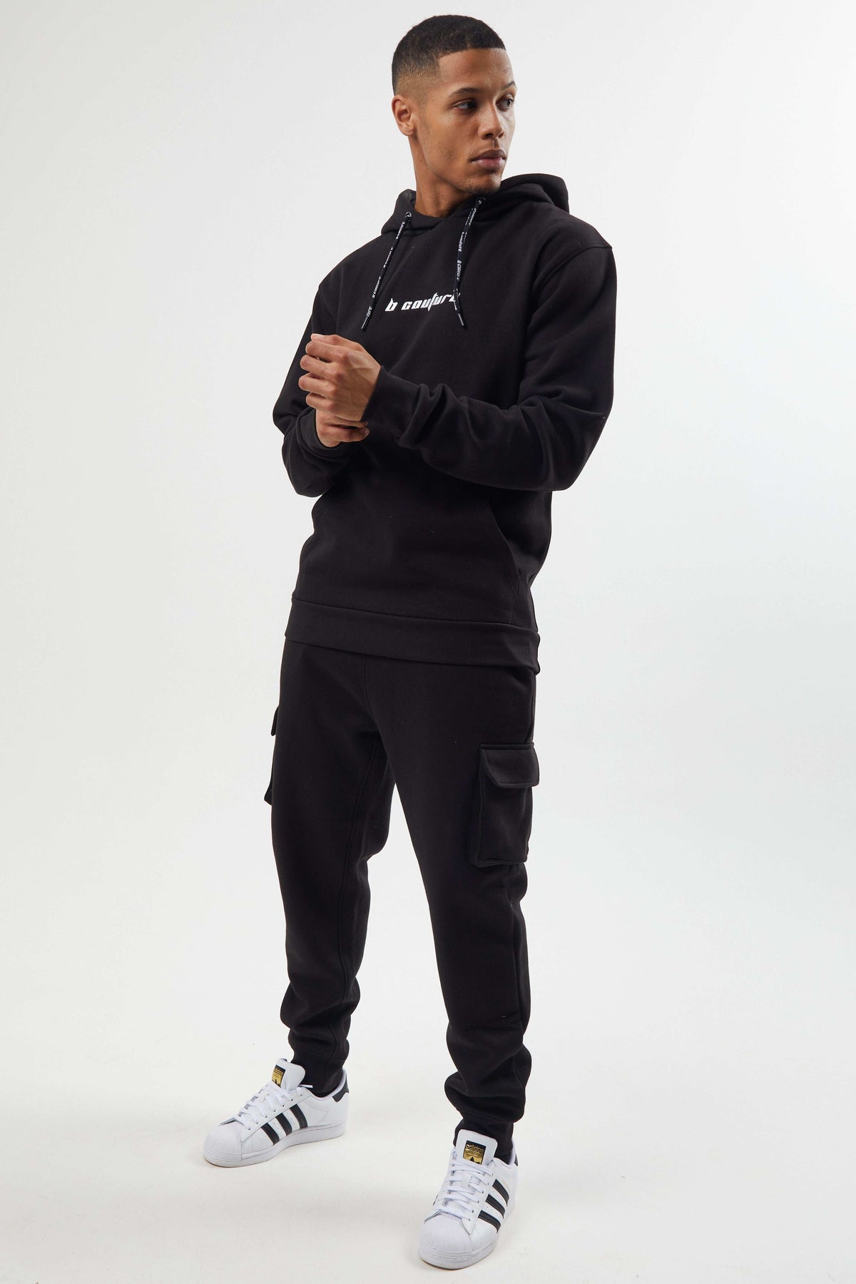 Mens Full Tracksuit Set, Fleece Hoodie Cargo Joggers, In Plain