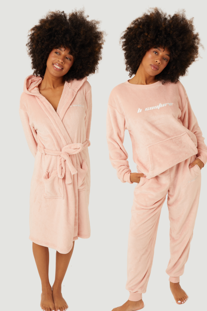 Fluffy Robe & Fluffy PJ Set Bundle - Pink