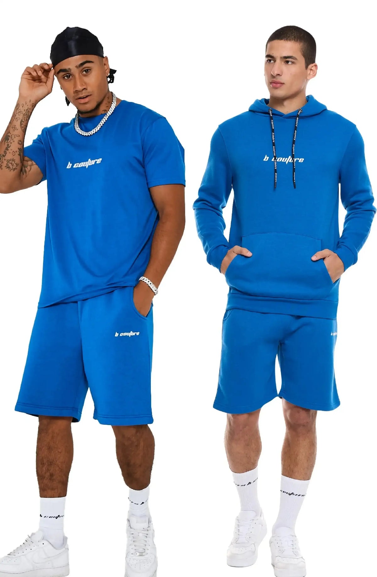 Pullover Hoodie, T-Shirts & Short Set - Blue